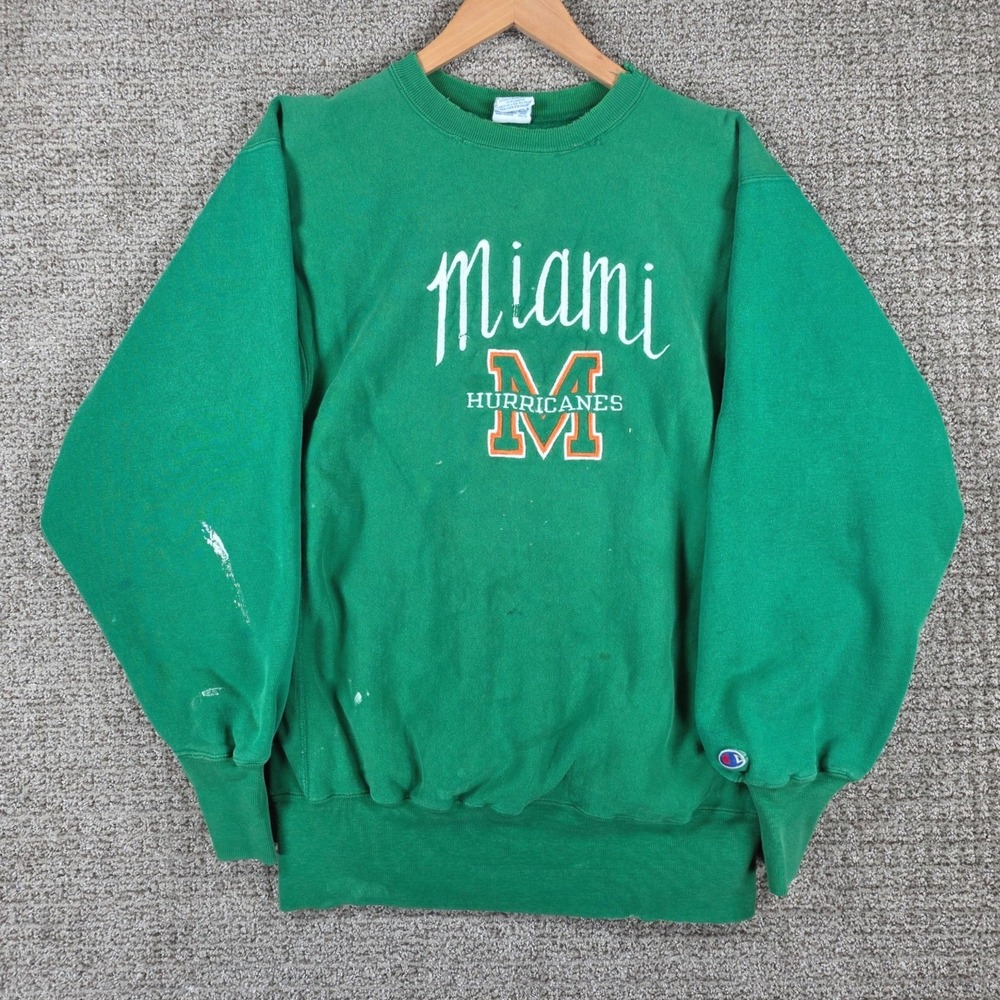 Vintage Champion Reverse Weave Miami Hurricanes Sweatshirt Green Mens XL *READ*